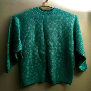 Sasson 1980’s Women’s Skirt Set Sweater Top 100% Acrylic Green/White